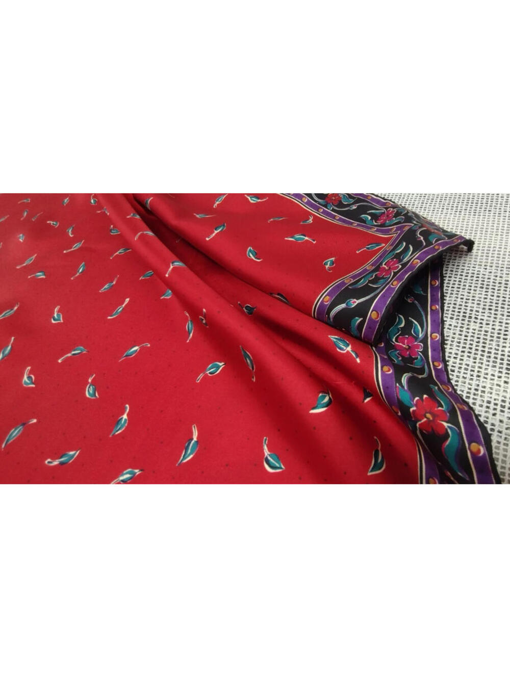 Vintage Silk Scarf Purple Border Boho Terracotta Leafs Square Large Size Bohemia